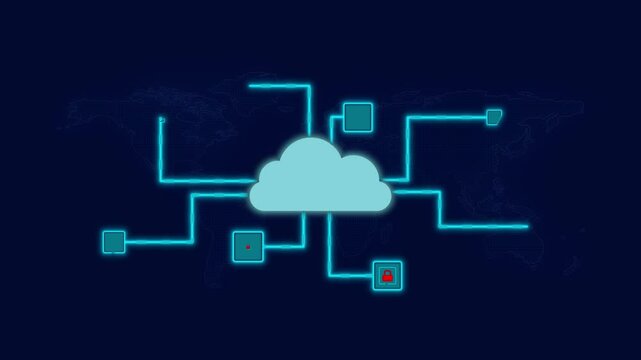 Cloud network with red padlocks symbolizing restricted access
