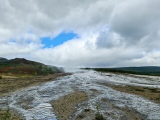 Geysir Strokkur erupting in Haukadalur geothermal area, Iceland