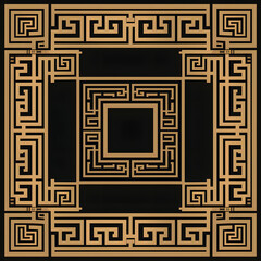 Elegant Symmetrical Geometric Pattern in Black and Gold - Luxurious Decorative Vector Art