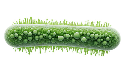 Fototapeta premium Examining Single Green Bacteria with Hairs and Vesicles on Black Background