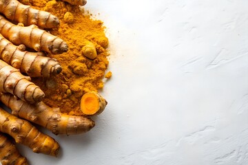 Turmeric Root on White Background