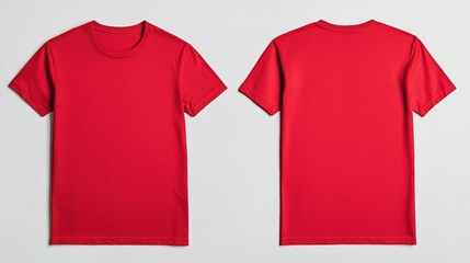 Red cotton t-shirt mockup white background apparel display studio environment front and back view fashion concept