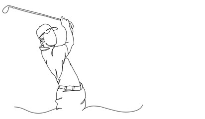 Man Playing Golf Oneline Continuous Single Line Art Editable Line. Single continuous line drawing of young happy golf player swing the golf club.