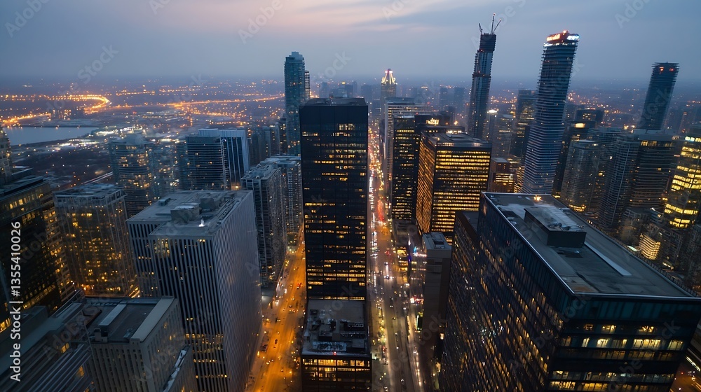 Aufkleber captivating skyline view of urban cityscape illuminated at dusk showcasing modern architecture : gen