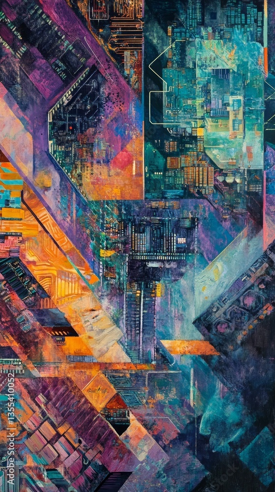 Poster colorful abstract geometric structures complex interconnected network
