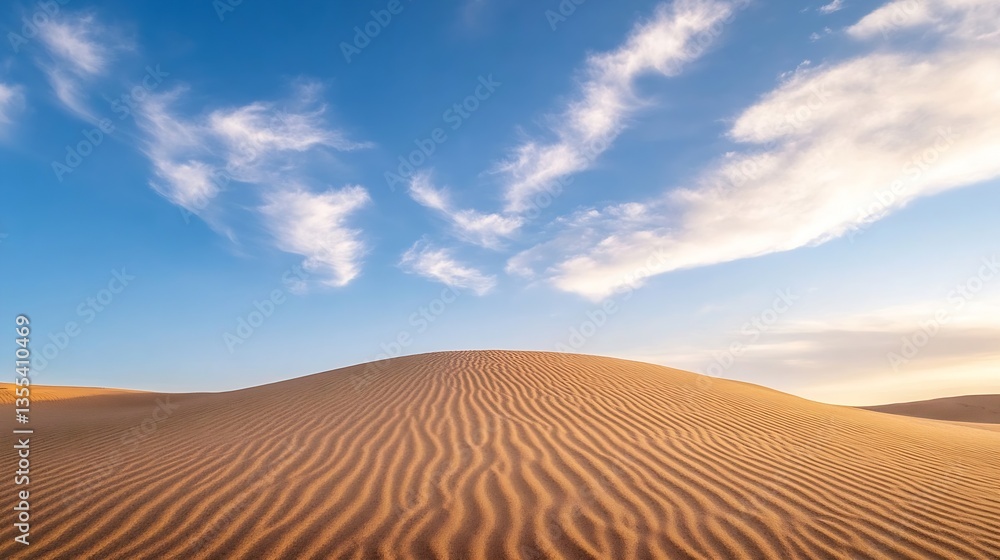 Aufkleber Expansive sand dunes under a clear blue sky with soft clouds creating a serene desert landscape : Generative AI