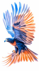 Obraz premium Colorful hawk soaring, white background, vibrant plumage