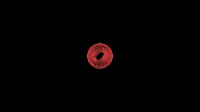 Red rotating ring with geometric center on black background
