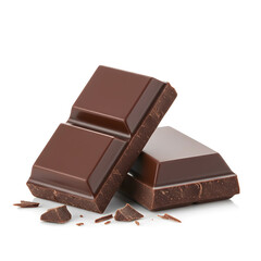 Dark Chocolate Pieces, Broken Chocolate Bar, Isolated, Food, Snack