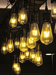 Hanging Vintage Light Bulbs with Warm Glow