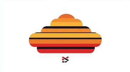 Retro Sunset Cloud: A vibrant, stylized illustration of a cloud resembling a sunset, featuring layered horizontal stripes of orange, red, and black against a white backdrop.