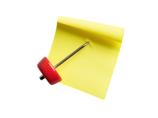 Yellow Sticky Note with Red Push Pin isolated on transparent background