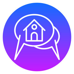 Bold Gradient House Round Chat Bubble Line Art Icon