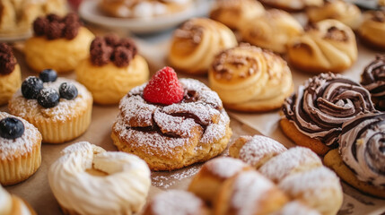 Different cookie homemade breakfast bake cakes isolated and tasty snack biscuit pastry delicious sweet dessert bakery eating vector illustration.