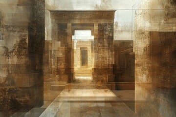 Obraz premium Ancient temple entrance with hieroglyphs on walls.