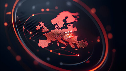 Digital Europe Map Glowing Red Network Connections