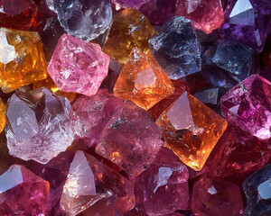 Fototapeta premium A captivating pile of colorful crystals shines with vibrant hues, showcasing nature's artistry and beauty in a collection of gems.