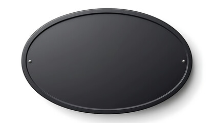 Black oval sign plaque template on white background with subtle shadow