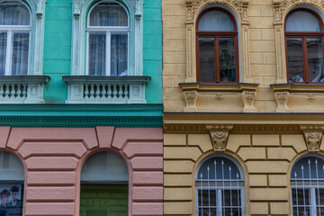 Colorful buildings showing different architectural styles in Vienna