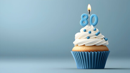 Eighty Year Old Birthday Cupcake With Blue Candle