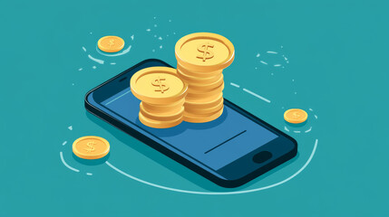 Online currency exchange money transfer, mobile phone application, tiny character stand stack money isolated on white, flat vector illustration. Modern bank system, internet finance transmission.