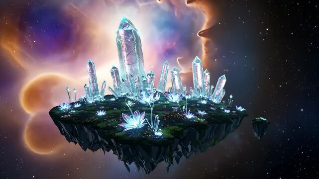 Floating Gemstone Island In A Cosmic Cloud A Pixel Art Fantasy