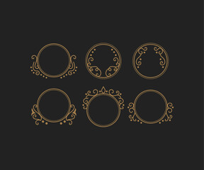 Set of Golden Swirl Vintage Frames Badge Label Vector Design Illustration