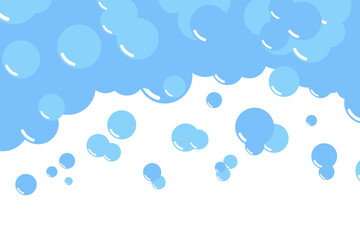 Cartoon soap foam bubbles suds framing shower gel, shampoo, shaving, mousse. Vector illustration