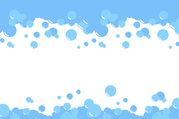 Cartoon soap foam bubbles suds framing shower gel, shampoo, shaving, mousse. Vector illustration
