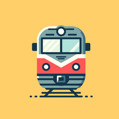 Stylized train illustration with a vibrant color scheme on a cheerful yellow background
