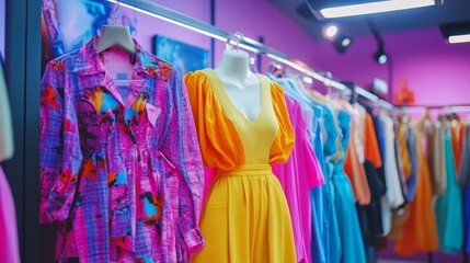 Retro 80s style fashion store interior scene