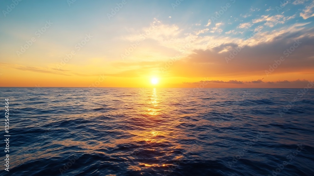 Poster stunning sunset over tranquil ocean waters creating a serene and peaceful atmosphere : generative ai