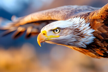 Eagle in Flight, Mountain Background