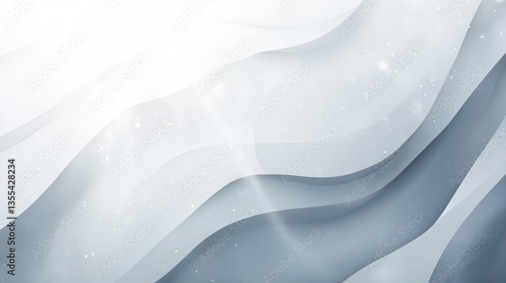 Poster abstract white and gray flowing waves with sparkling light.