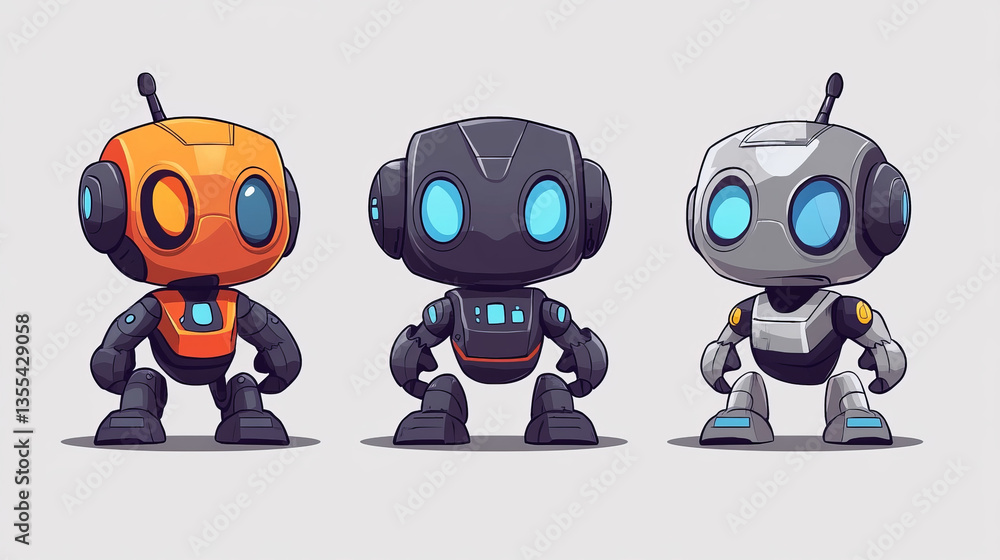 Poster robot icons vector set logo robotic machine technology robocop cartoon character ai artificial intel