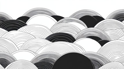 Monochrome Rolling Hills Abstract Landscape Design.