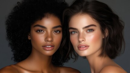 Obraz premium Two diverse women with flawless makeup