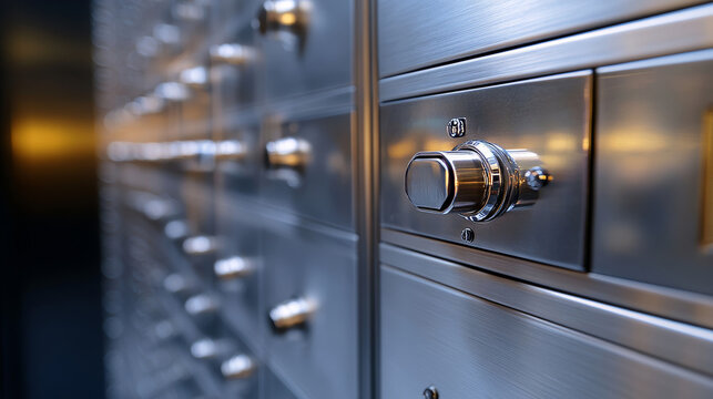 Money safe steel vault door banner. Safety business box for cash secure protection vector illustration. Choose your safety deposite box. Storage gate with electronical lock.