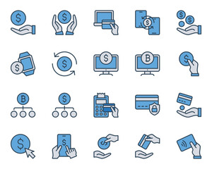 Filled blue outline icons set for Networking.
