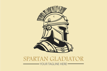 helmet and shield of the Spartan warrior symbol, emblem. Spartan helmet logo, vector illustration of spartan helm and shield, Greek gladiator armor flat vector icon