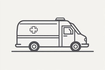 Simple Line Art of an Emergency Vehicle with Cross Symbol for Medical Services