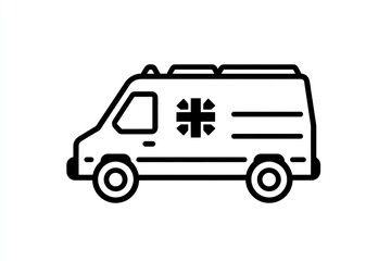 Simple Line Art of an Emergency Vehicle with Medical Symbol