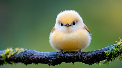 Fluffy Bird on Branch, Soft Focus