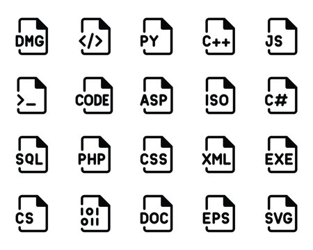 Glyph icons set for Programming files