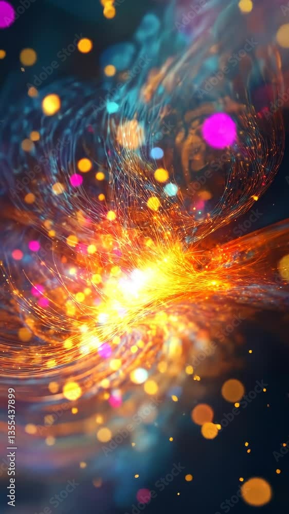 Poster colorful abstract swirl of light and particles creating a vibrant cosmic effect