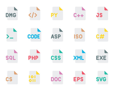 Flat color icons set for Programming files