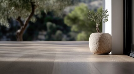 Rustic modern patio corner with potted plant