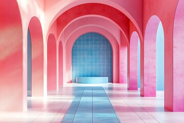Modern Pastel Pink & Blue Archway Interior Design Background