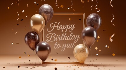 Balloons' Birthday Wishes: A vibrant collection of helium balloons floats gracefully around a greeting, perfect for birthdays, filled with a sense of celebration and joy, decorated with confetti.