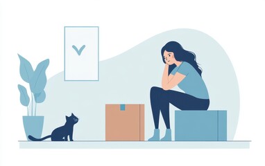 Fototapeta premium Woman Feeling Sad During Relocation